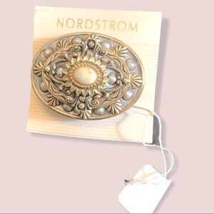 Nordstrom Victorian style brooch oval 3D metal beaded statement coquette‎